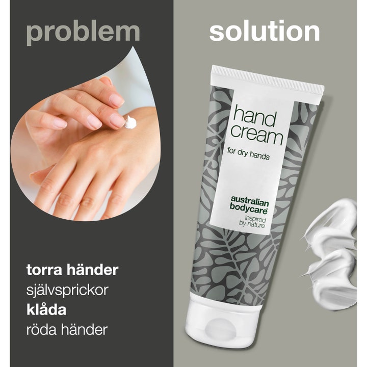 Australian Bodycare Hand Cream 100 ml pleiende håndkrem mot tørre hender vist med hvit kremet tekstur