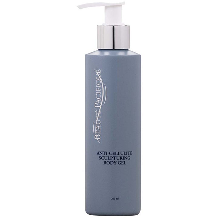 Beauté Pacifique Anti-Cellulite Sculpturing Body Gel 200 ml skulpturerende kroppsgel i gråblå flaske med hvit pumpe.