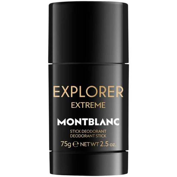 Montblanc Explorer Extreme 75g deodorant stick gir langvarig friskhet i en elegant svart hylse med gulldetaljer