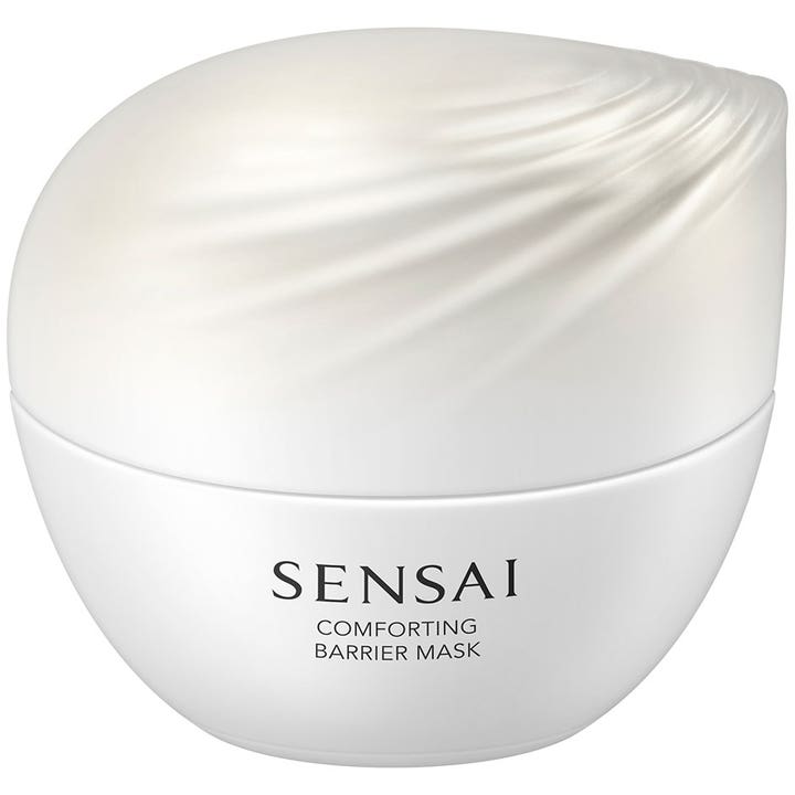 Sensai Comforting Barrier Mask 60 ml styrkende ansiktsmaske i hvit krukke med elegant bølget mønster på lokket