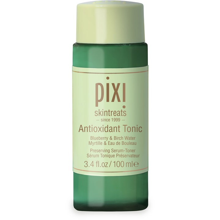 Pixi Antioxidant Tonic 100 ml beskyttende serum-toner i en mørkegrønn plastflaske med lysegrønn kork.
