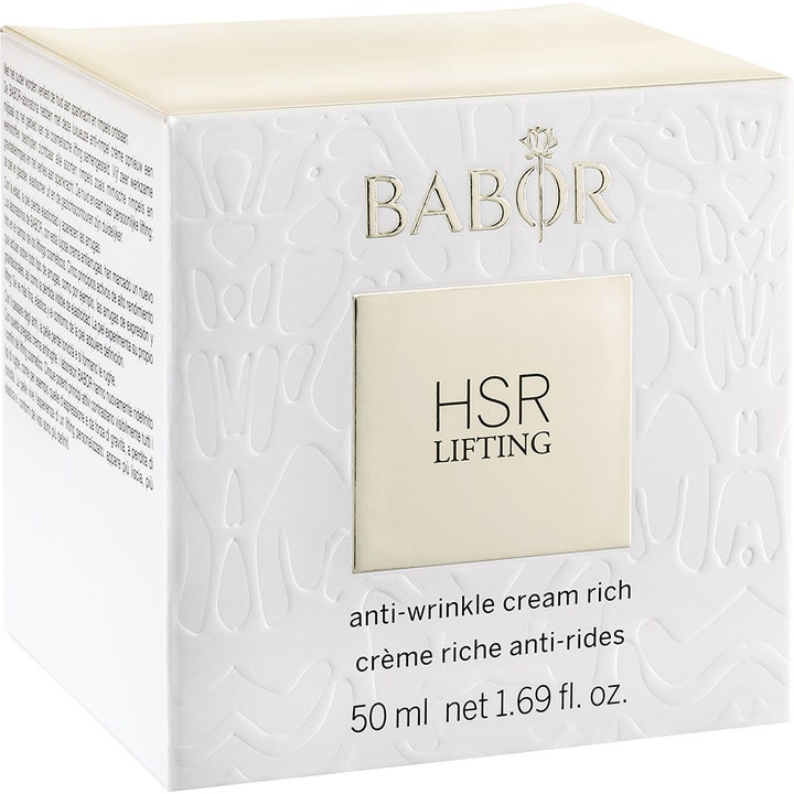 Babor HSR Lifting Cream Rich 50 ml oppstrammende ansiktskrem i hvit eske med preget mønster og gulldetaljer