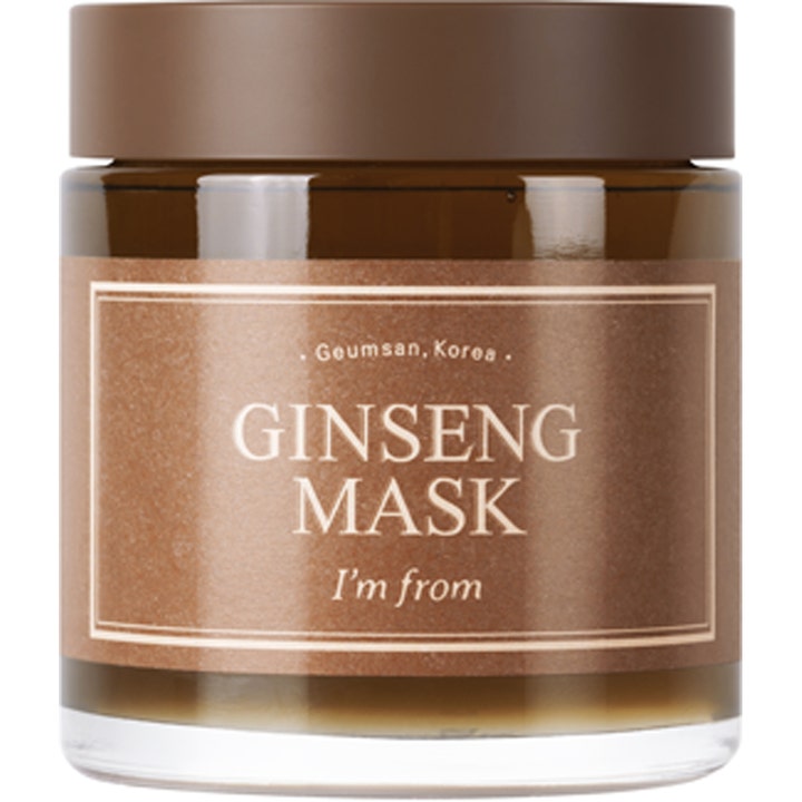 I'm from Ginseng Mask 120g ansiktsmaske som gir glød i en mørk glasskrukke med brunt lokk.