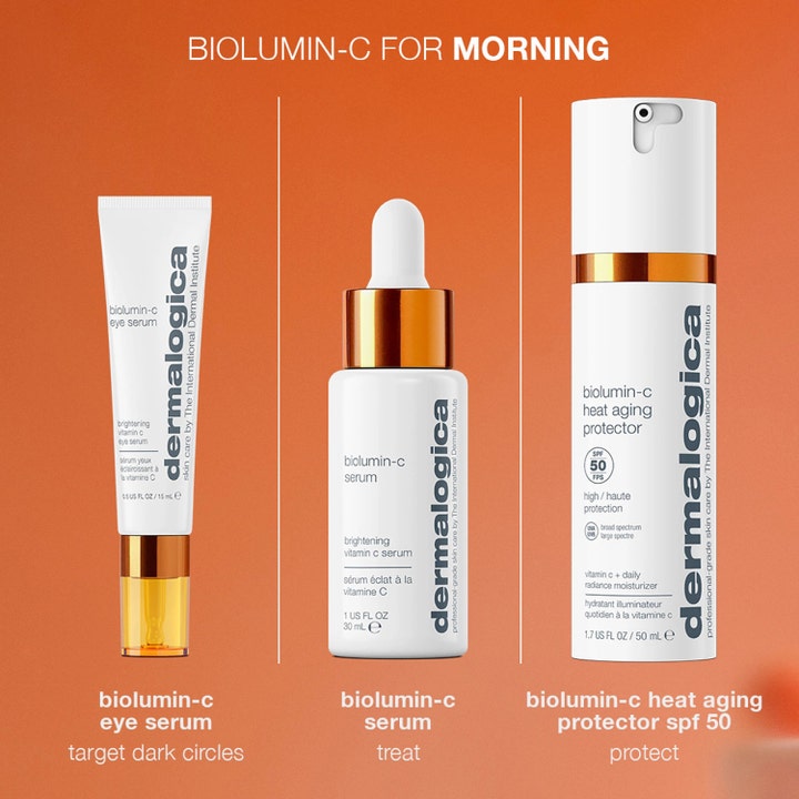 Dermalogica Biolumin-C Heat Aging Protector 50 ml dagkrem med SPF 50 i hvit pumpeflaske som beskytter og gir glød.