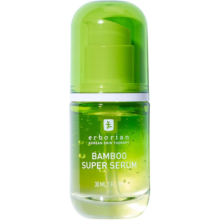 Erborian Bamboo Super Serum 30 ml fuktighetsgivende ansiktsserum i grønn glassflaske med pumpe