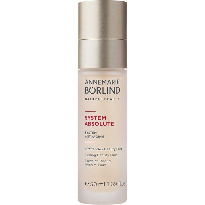 Annemarie Börlind System Absolute Firming Beauty Fluid 50 ml oppstrammende anti-aging i frostet glass med gullkork