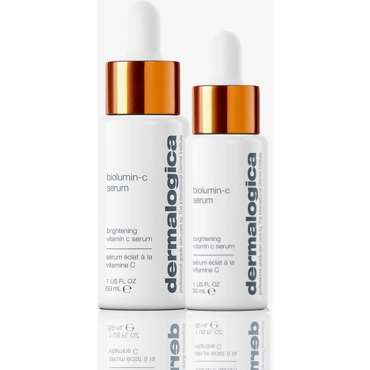 Dermalogica AGE smart Biolumin-C Serum 59 ml og 30 ml glødgivende vitamin C serum i hvite glassflasker