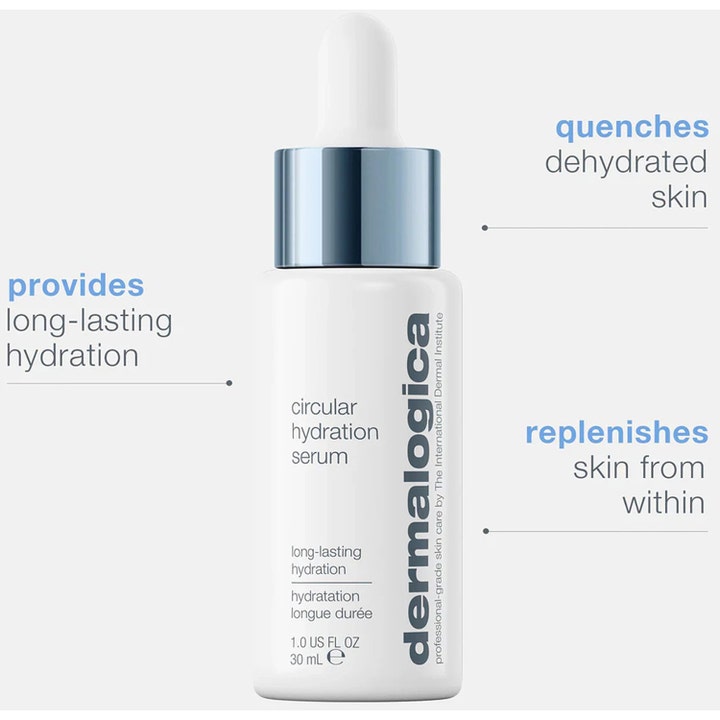 Dermalogica Circular Hydration Serum 30 ml ansiktsserum i hvit flaske med pipette som gir langvarig fuktighet