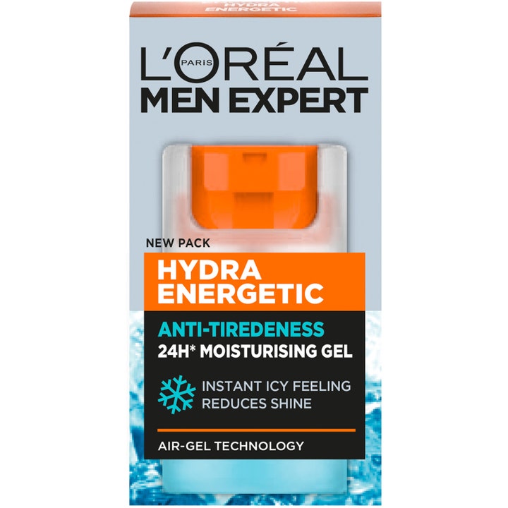L'Oréal Paris Men Expert Hydra Energetic 50 ml fuktighetsgivende ansiktsgel mot tretthetstegn i oransje og blå eske