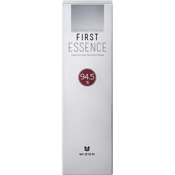Mizon Skin Power Original First Essence 210 ml pleiende essence i sølvfarget eske med 94.5% galactomyces-filtrat
