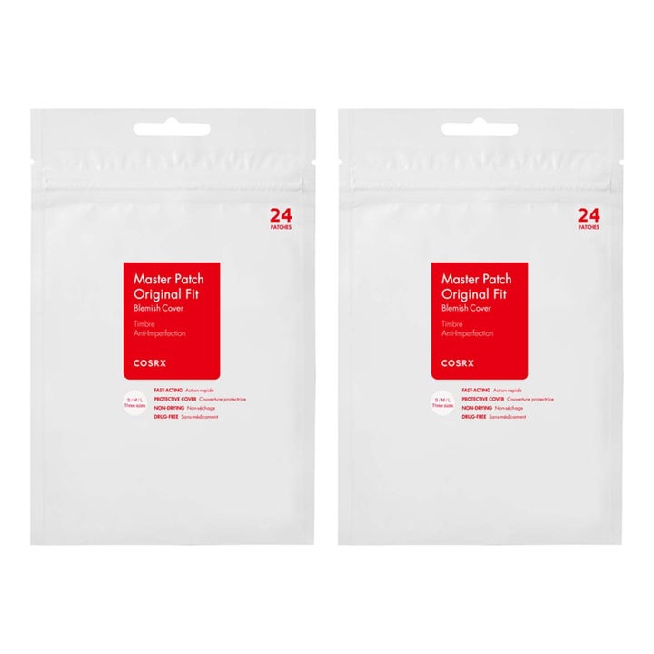 COSRX Master Patch Original Fit 24 stk kviseplaster mot kviser i to hvite plastposer med rød tekstetikett