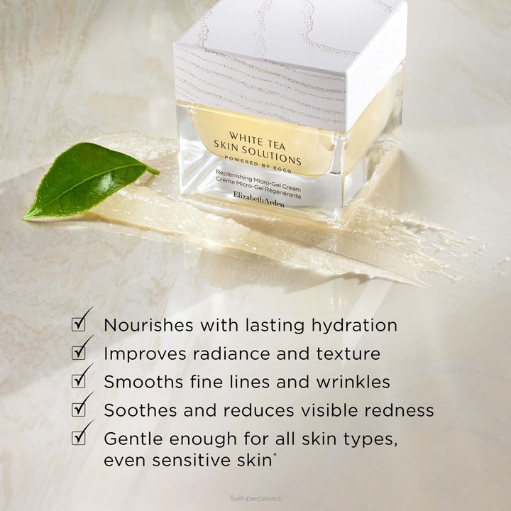 Elizabeth Arden White Tea Replenishing Micro-gel Cream 50 ml fuktgivende ansiktskrem med lett geltekstur og teblad.