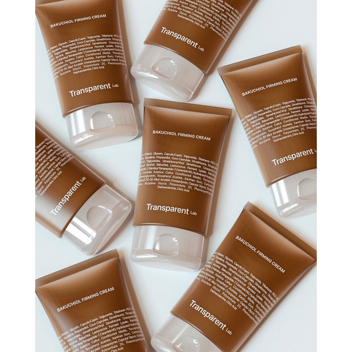 Transparent Lab Bakuchiol Firming Cream 50 ml oppstrammende ansiktskrem i flere brune tuber med klar kork
