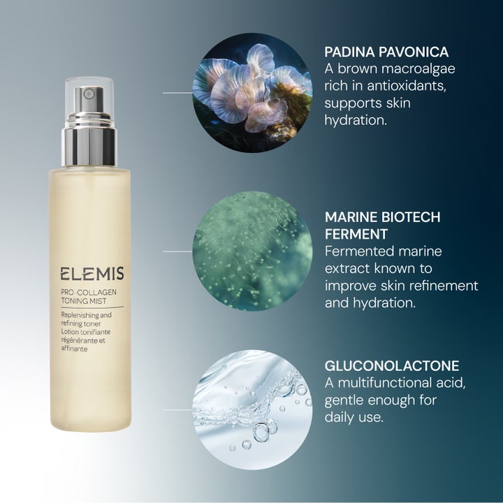 Elemis Pro-Collagen Toning Mist 150 ml toner med Padina Pavonica og Marine Biotech Ferment i sprayflaske