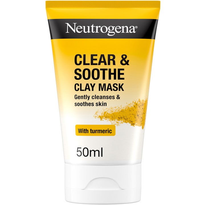 Neutrogena Clear & Soothe Clay Mask 50ml beroligende leiremaske med gurkemeie i gul og hvit tube som gir renere hud.