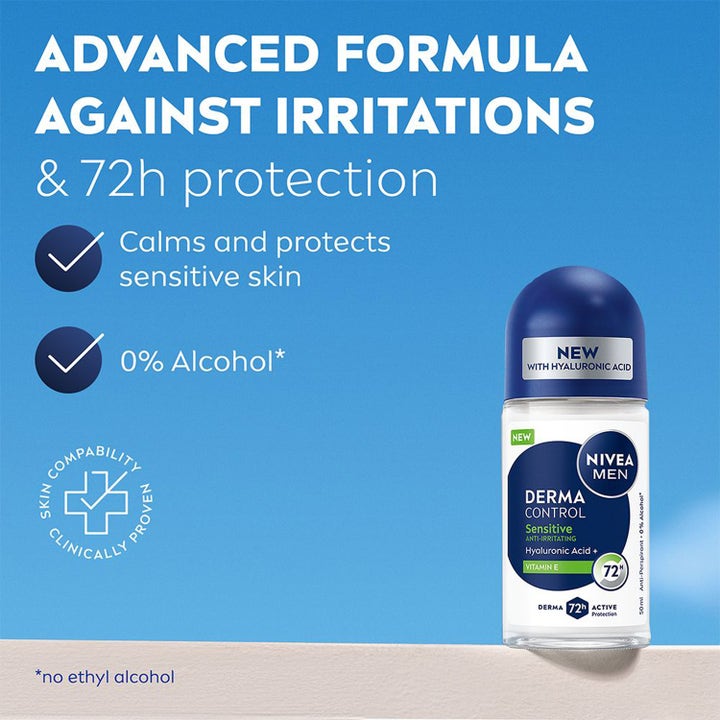 NIVEA MEN Sensitive Protect 50 ml roll-on deodorant med hyaluronsyre som beroliger og beskytter sensitiv hud