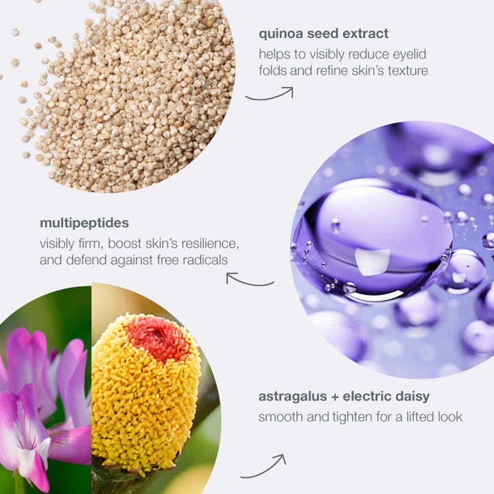 Dermalogica Phyto Nature Lifting Eye Cream Duo øyekrem med infografikk av quinoa og peptider for løftende hudpleie