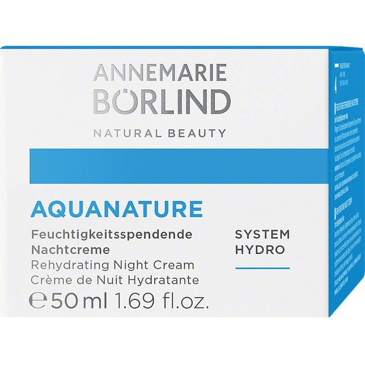 Annemarie Börlind Aquanature Rehydrating Night Cream 50 ml fuktighetsgivende nattkrem i hvit og blå eske