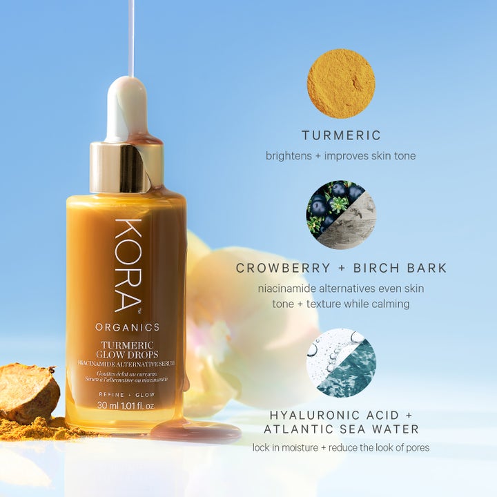 KORA Organics Turmeric Glow Drops 30 ml serum med gurkemeie og hyaluronsyre som gir fukt og jevnere hudtone