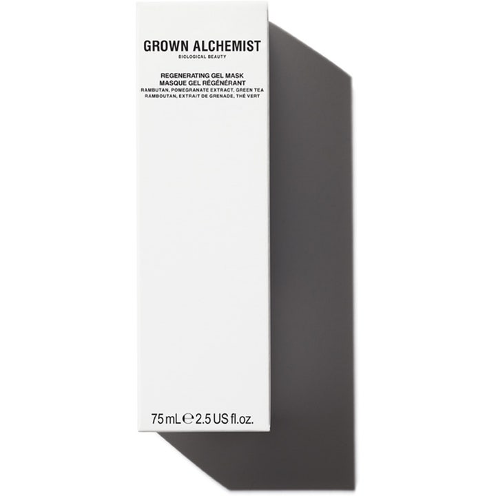 Grown Alchemist Regenerating Gel Mask 75 ml regenererende ansiktsmaske i hvit eske med rambutan og grønn te