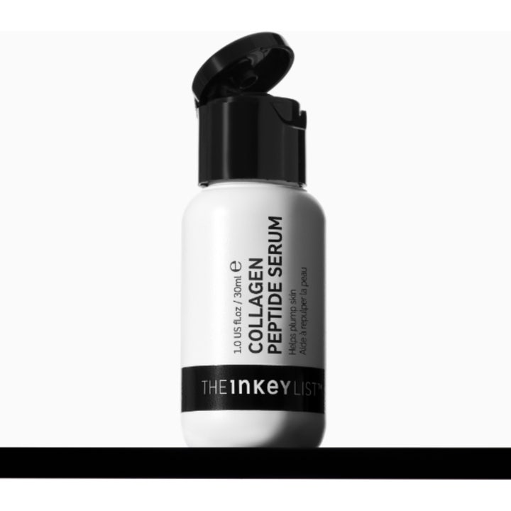 The INKEY List Collagen Peptide Serum 30 ml hudserum for fyldigere hud i hvit flaske med åpent svart flipplokk
