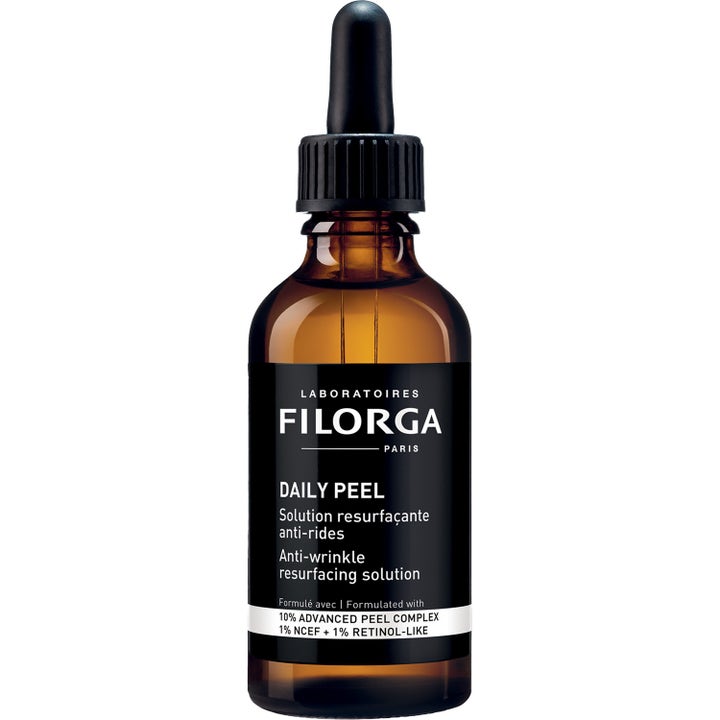 Filorga Daily Peel 30 ml eksfolierende ansiktsserum i mørk glassflaske med sort pipette.