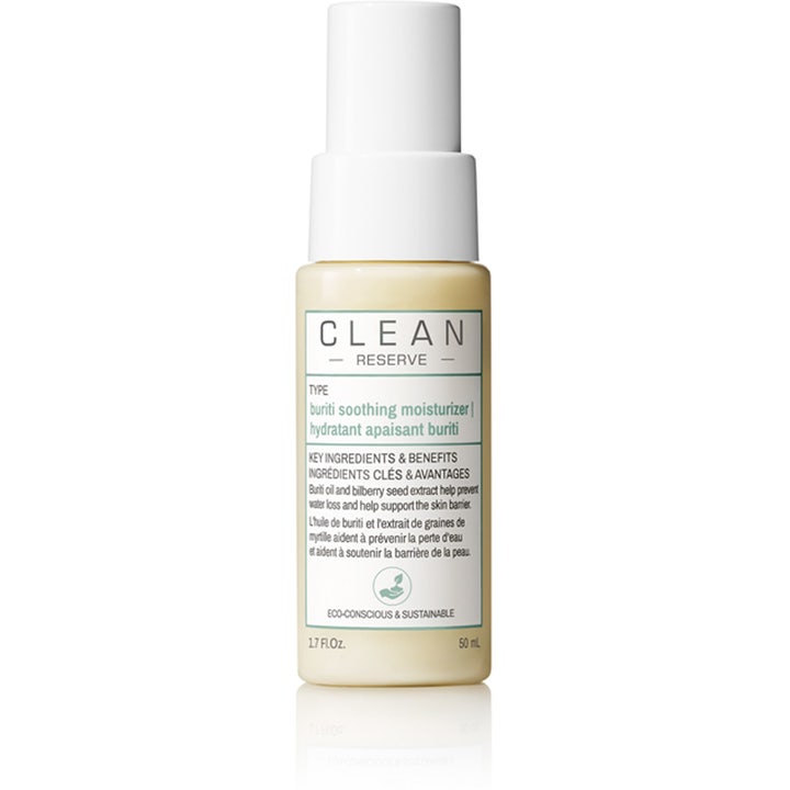 CLEAN Reserve Buriti Soothing Moisturizer 50 ml beroligende ansiktskrem i pumpeflaske med hvit kork og grønn etikett