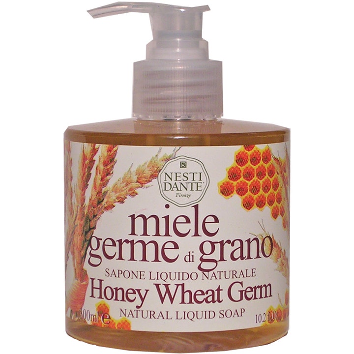 Nesti Dante Miele Germe di Grano 300 ml pleiende flytende såpe i klar pumpeflaske med motiv av hvete og honning