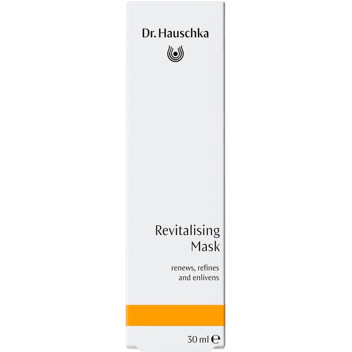 Dr. Hauschka Revitalising Mask 30 ml fornyende ansiktsmaske i hvit eske med gul stripe som forfiner huden
