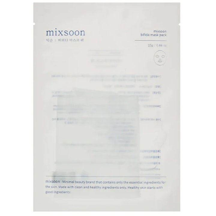 mixsoon Bifida Mask Pack 25 g fuktighetsgivende sheetmaske i hvit og minimalistisk innpakning