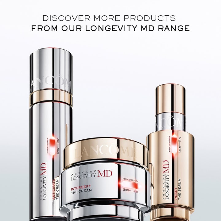 Lancôme Absolue Longevity MD Intercept The Cream 50 ml dagkrem i sølvbeholder i en serie med serum og kremer.