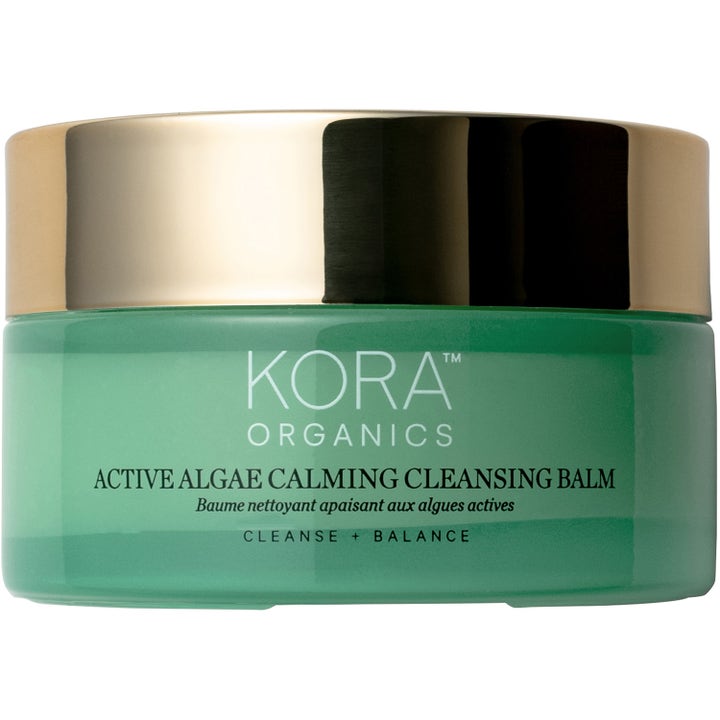 KORA Organics Active Algae Calming Cleansing Balm beroligende rensebalsam i en grønn krukke med skinnende gulllokk