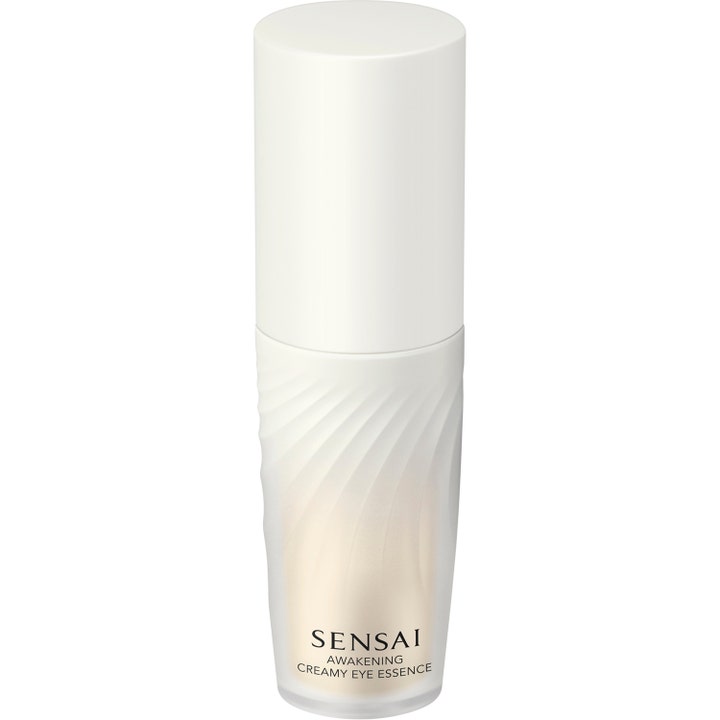 Sensai Awakening Creamy Eye Essence 20ml øyekrem som gir glød i en hvit flaske med bølget tekstur og gullskrift
