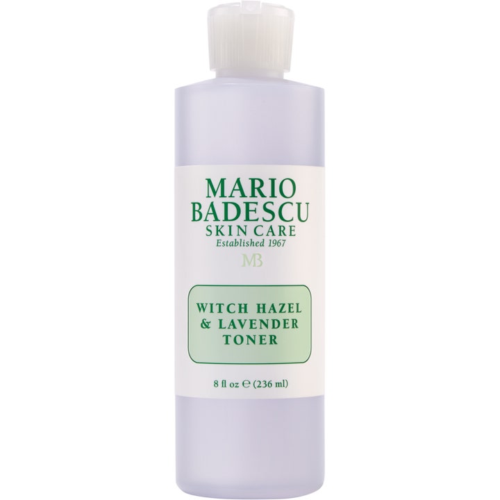 Mario Badescu Witch Hazel & Lavender Toner 236 ml beroligende ansiktsvann i lilla frostet plastflaske med hvit etikett