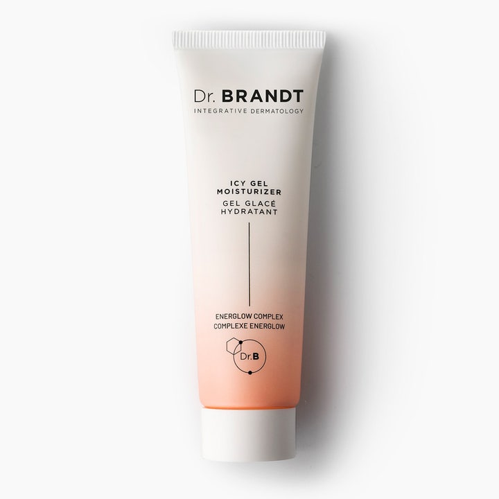 Dr. Brandt Icy Gel Moisturizer fuktighetsgivende ansiktsgel som gir glød i hvit og ferskenfarget tube