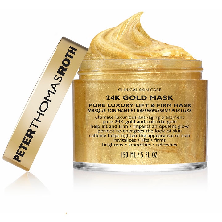 Peter Thomas Roth 24K Gold Mask 50 ml oppstrammende ansiktsmaske med en skimrende gullfarget tekstur i krukke.