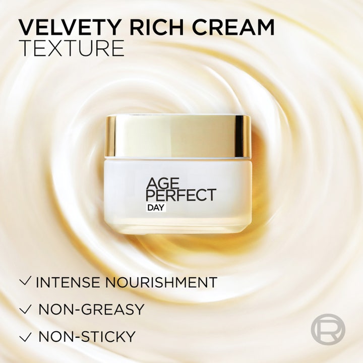 L'Oréal Paris Age Perfect Night Cream 50 ml nattkrem i hvit glasskrukke med gullokk i en fløyelsmyk kremtekstur