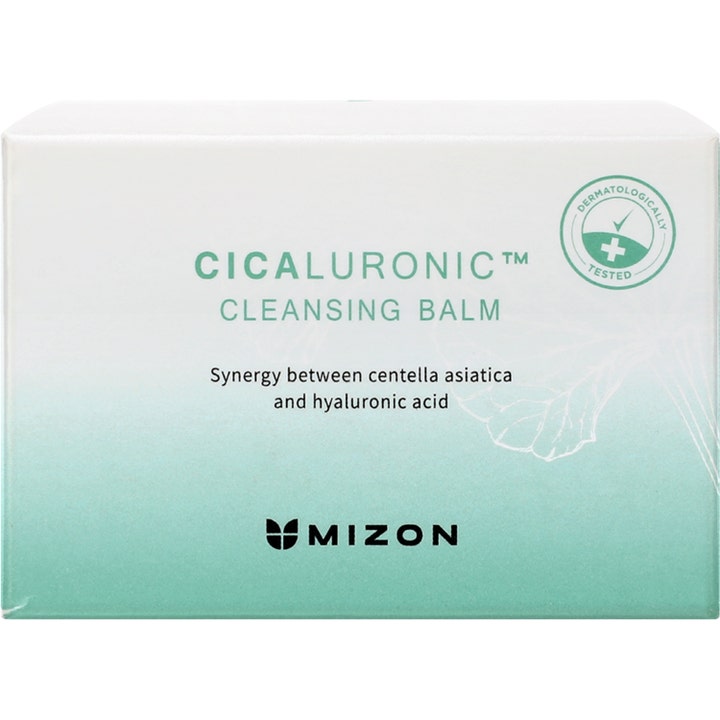Mizon Cicaluronic Cleansing Balm 80 ml ansiktsrengjøring i hvit og grønn eske med centella asiatica og hyaluronsyre
