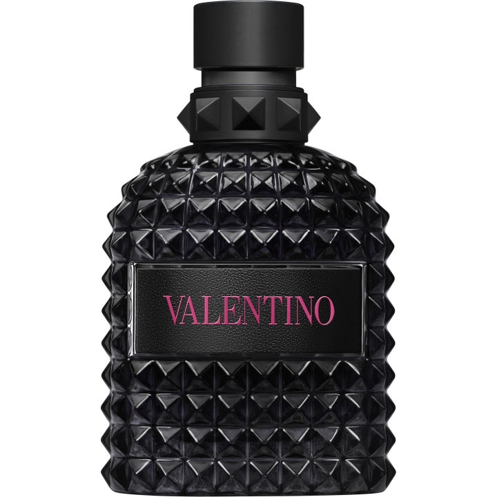 Valentino Born in Roma Uomo Extradose Parfum 100 ml herreparfyme i svart glassflaske med nagler og rosa logo