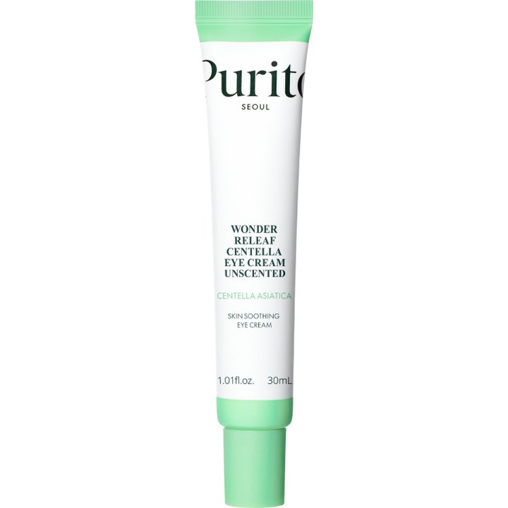 Purito Wonder Releaf Centella Eye Cream 30 ml beroligende øyekrem i hvit tube med grønn kork.