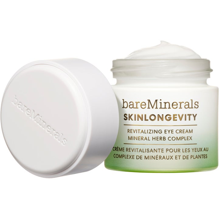 bareMinerals Skinlongevity Revitalizing Eye Cream 15 g revitaliserende øyekrem i hvit krukke med synlig kremet tekstur