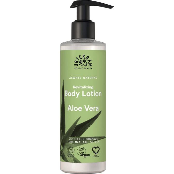 Urtekram Revitalizing Body Lotion Aloe Vera 245 ml fuktighetsgivende kroppskrem i pumpeflaske med grønn etikett