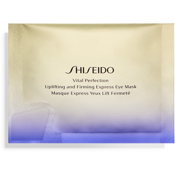 Shiseido Vital Perfection Uplifting & Firming Express Eye Mask 5 g oppstrammende øyemaske i gull og lilla pose