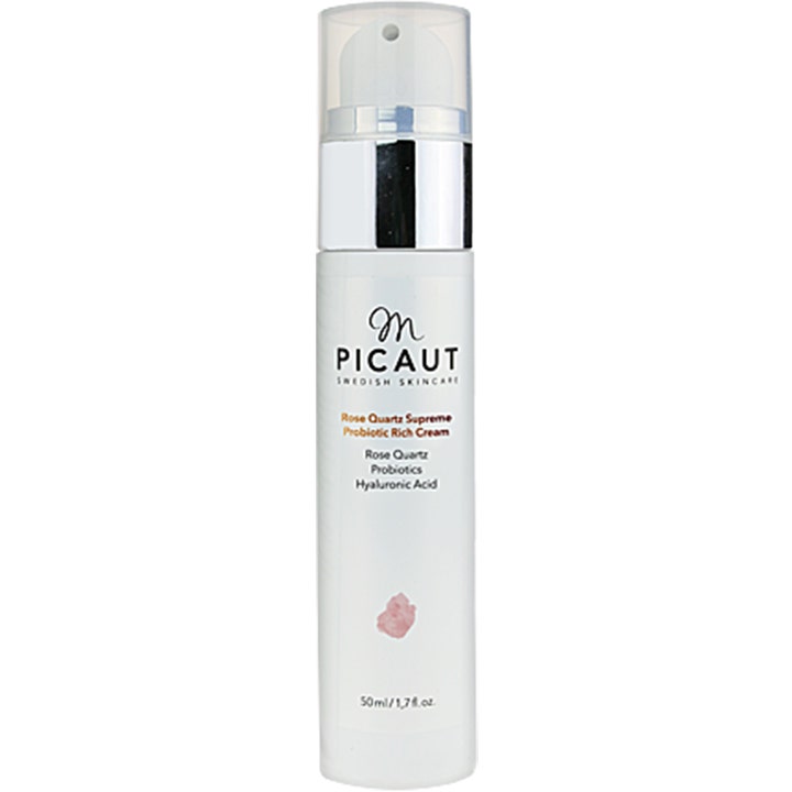 M. Picaut Rose Quartz Supreme Probiotic Rich Cream 50 ml ansiktskrem i hvit pumpeflaske med sølvdetaljer