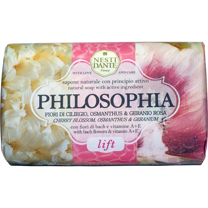 Nesti Dante Philosophia Lift 250 g fast såpe med kirsebærblomst og vitaminer i blomstret papiremballasje