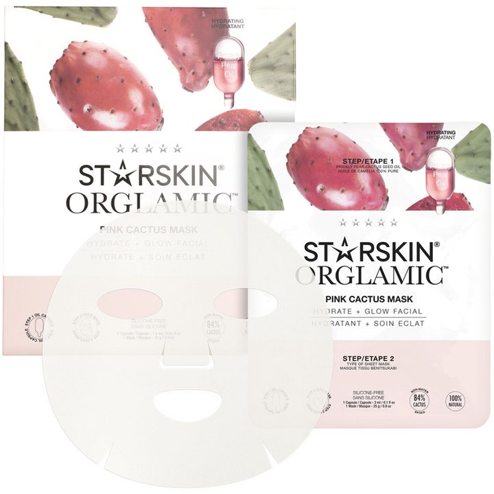 Starskin Orglamic Pink Cactus Mask 1 stk fuktighetsgivende ansiktsmaske med hvit sheetmask og rosa kaktusfrukt