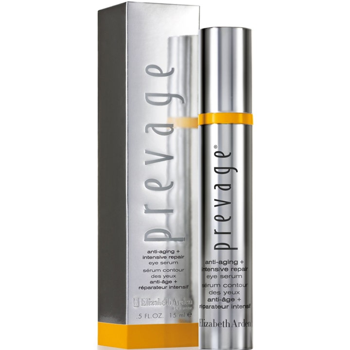 Elizabeth Arden Prevage Anti-aging Eye Serum 15 ml reparerende øyeserum i sølvfarget hylse med gul detalj.
