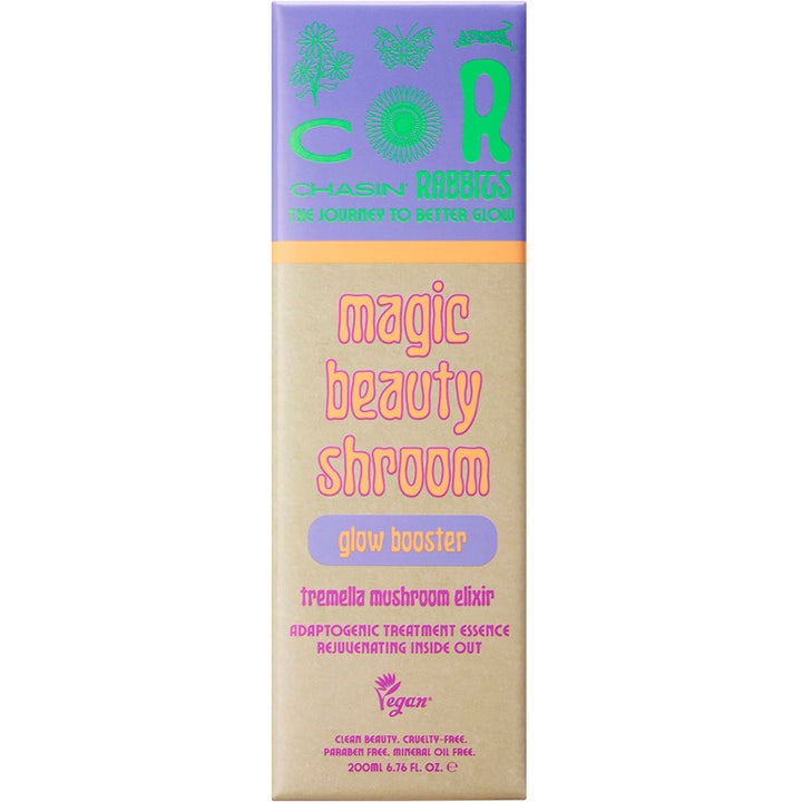 Chasin' Rabbits Magic Beauty Shroom 200 ml glødgivende toner i beige og lilla eske med grønn tekst