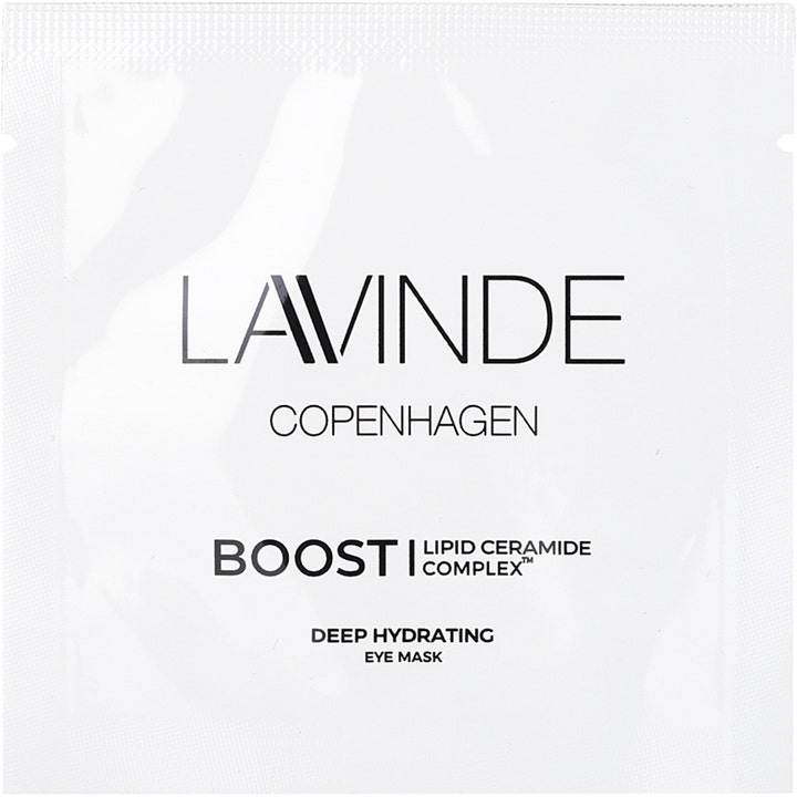 Lavinde Copenhagen Boost Deep Hydrating Eye Mask 2 stk fuktighetsgivende øyemaske i hvit emballasje