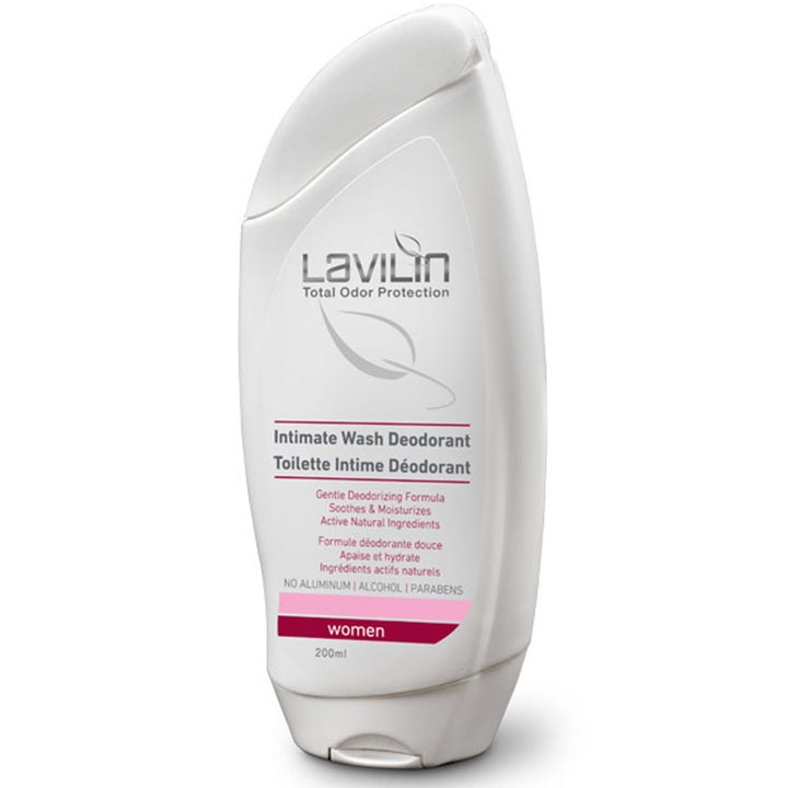 Lavilin Intimate Wash Deodorant 200ml beroligende intimvask som gir fuktighet i hvit plastflaske med rosa detaljer